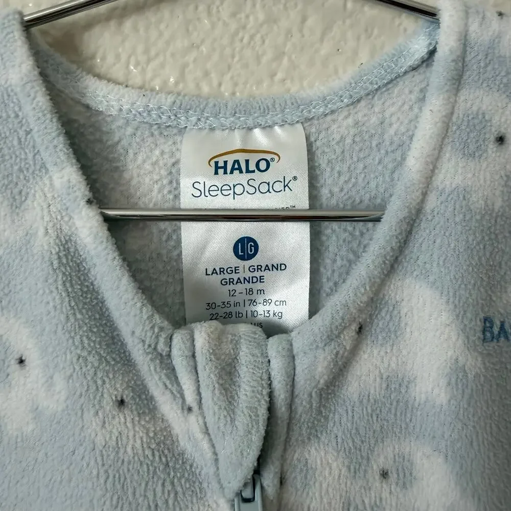Halo elephant print fleece sleep sack light blue white